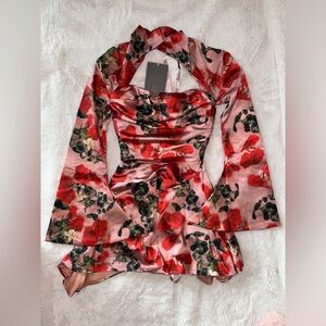 House of CB Toira draped corseted dress in rose print